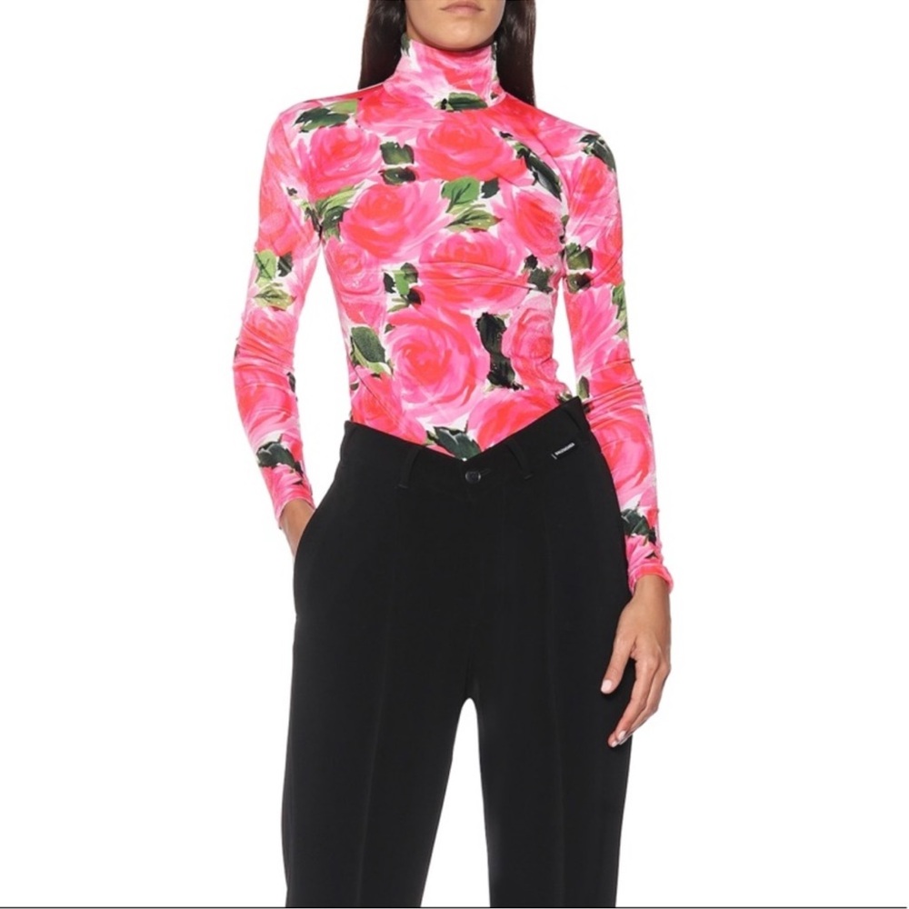 Richard Quinn Rose Garden Floral-print Stretch-knit Turtleneck Top sz 8 #U1